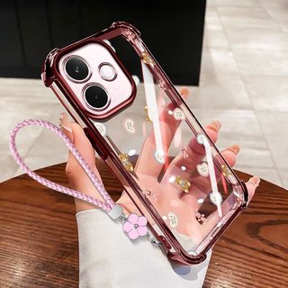 VRQR สําหรับ Oppo A5i A5 Pro 5G 4G A5X A5i A5 4G 5G มินิหมีกันกระแทกเคสโทรศัพท์ใสพร้อมเชือกดอกไม้