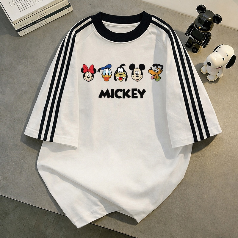 LABZAA เสื้อยืดแขนสั้นคอกลม✨วินเทจฟอกน้ำ oversize ลายพิมพ์การ์ตูน Mickey Mouse ระบายอากาศ YG505