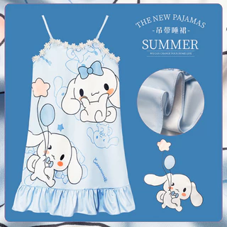 ชุดเดรสเด็กผู้หญิงน่ารักสาว Nightdress Kuromi ฤดูร้อน Cooling ชุดนอนเด็กเสื้อผ้าสาว