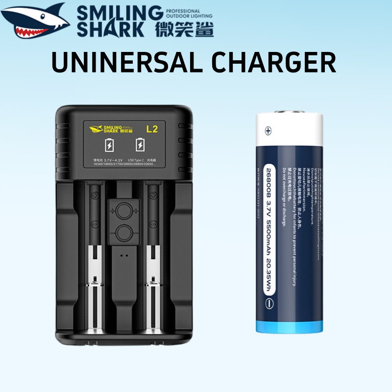 SMILING SHARK Universal Charger แบตเตอรี่ลิเธียม Charger เหมาะสําหรับ 18650 26800 21700 26650 32650 ชาร์จป้องกันปลอดภัยสะดวก