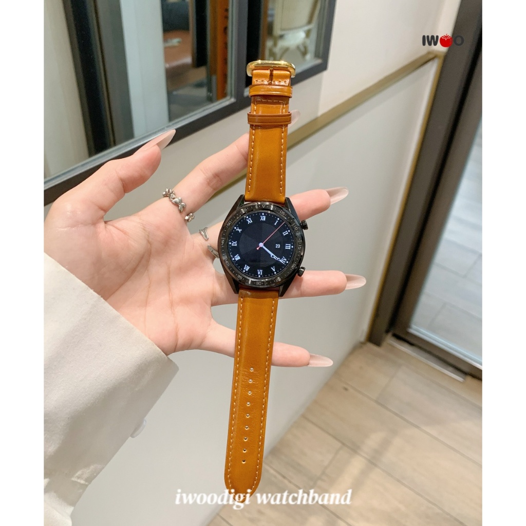 22mm Premium Oil Wax สายหนังแท้สําหรับสุภาพสตรีสําหรับนาฬิกา Huawei gt6/g5/g4/gt3/gt2 46 มม./watch5/