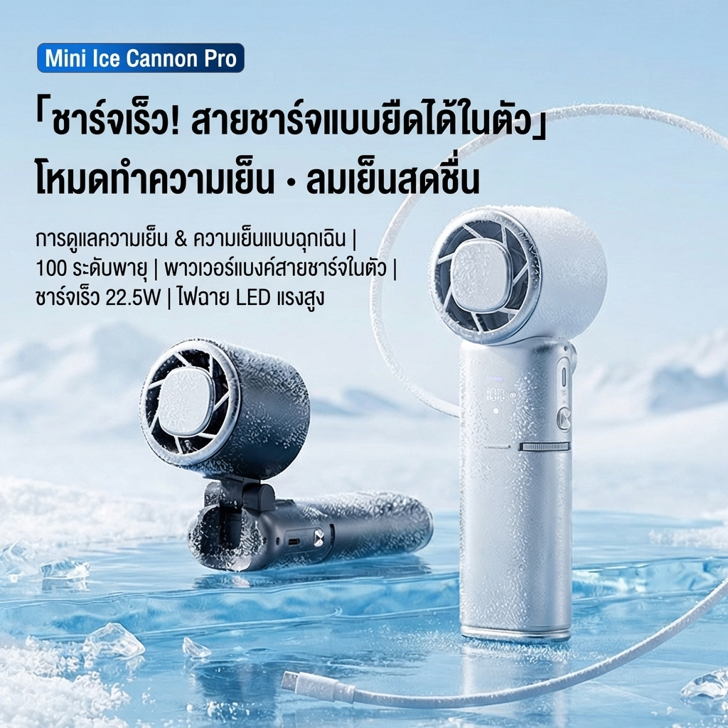 รุ่นใหม่ล่าสุด พัดลมพกพา พัดลมมือถือ Minifan สำหรับเดินทาง ลมแรง 9000mAh ใช้งานได้นาน พัดลมมีไฟ
