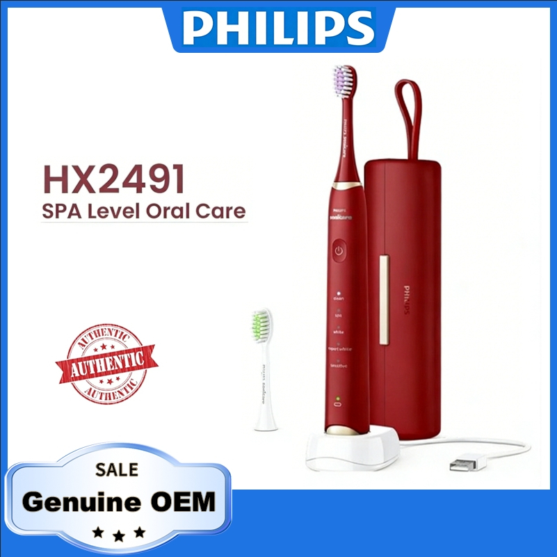 Philips Sonicare HX2491 Electric Toothbrush 5 Modes 2 Brush Heads with Portable Case