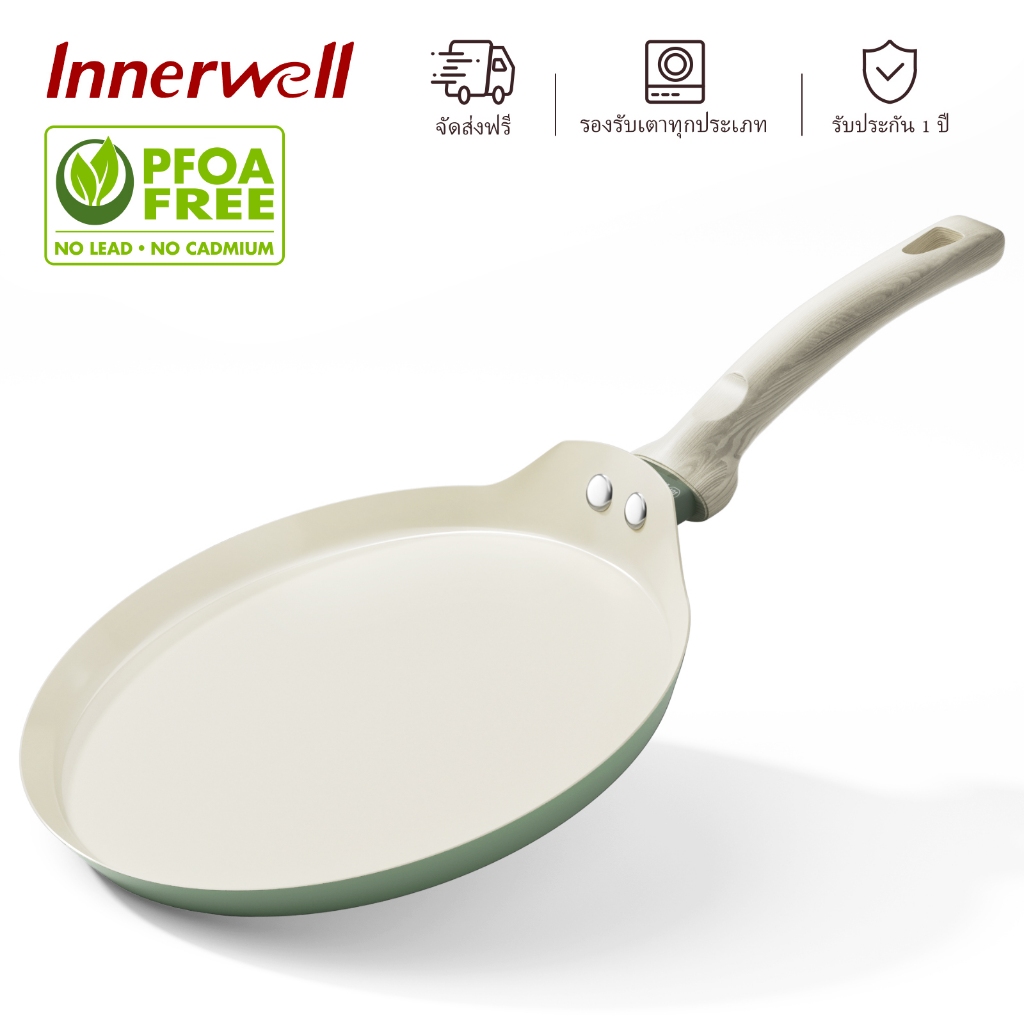 Innerwell 28 ซม กระทะแพนเค ้ ก Crepe กระทะไข  ก้นแบน ไม่ติด ฟรีเหมาะสําหรับเตาทั ้ งหมด
