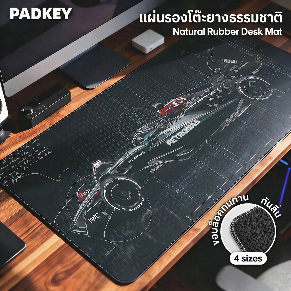 PADKEY F1 Racing Gaming Mouse Pad 90×40 cm XXL | แผ่นภาพวาดการออกแบบรถแข่ง | Natural Rubber กันลื่น | 🚚 ส่งด่วนไทย