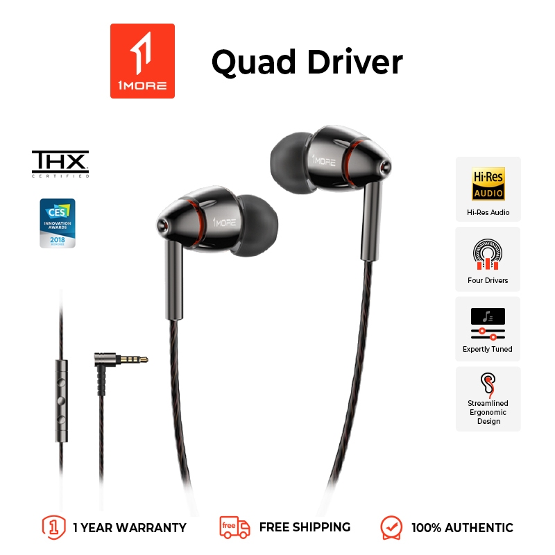 1MORE Quad Driver หูฟัง Hi-Res แบบ 4 ไดรเวอร์ ระบบเสียงผสม 3 BA + 1 ไดนามิก ผ่านการรับรองเสียง Hi-Re