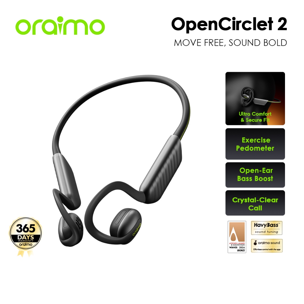 【New Arrival】oraimo OpenCirclet 2 | OPN-672 หูฟังไร้สายแบบเปิดหู เบสแน่น ไม่อุดหู สุขภาพดี นับก้าวได้ กันน้ำIPX5 แบตอึด 16 ชม. เชื่อมต่อ 2 อุปกรณ์ โหมดเกมเสียงตรง
