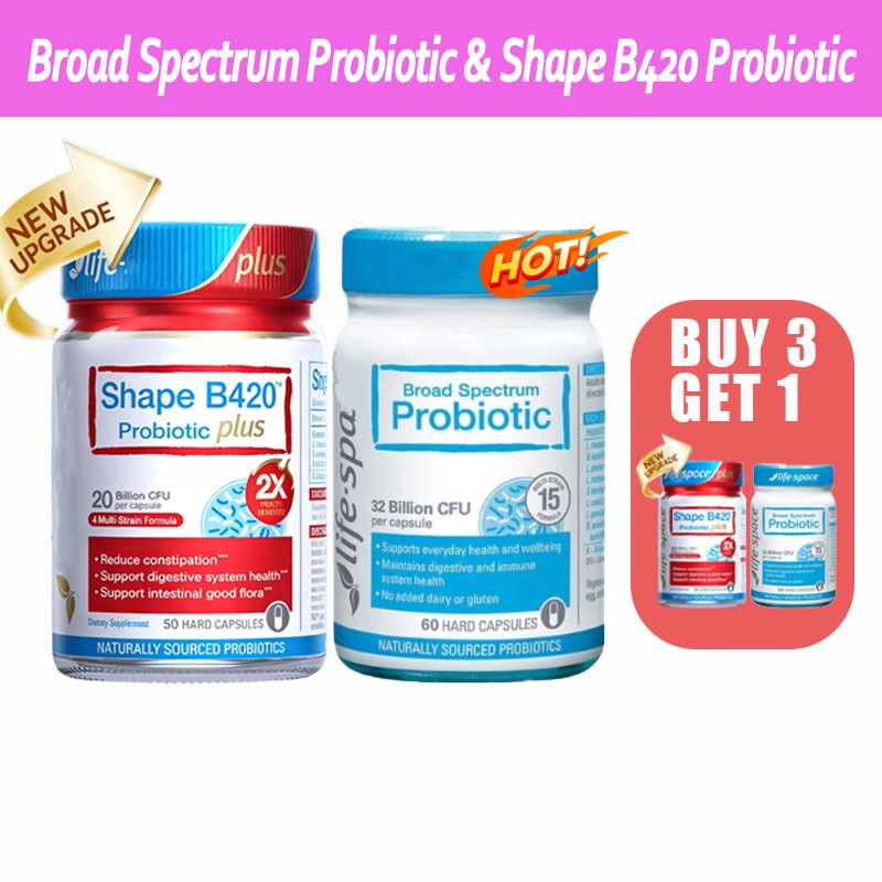 Life Space Shape B420 Probiotic Plus 50 แคปซูลและโปรไบโอติกสเปกตรัมกว้าง 60 แคปซูล
