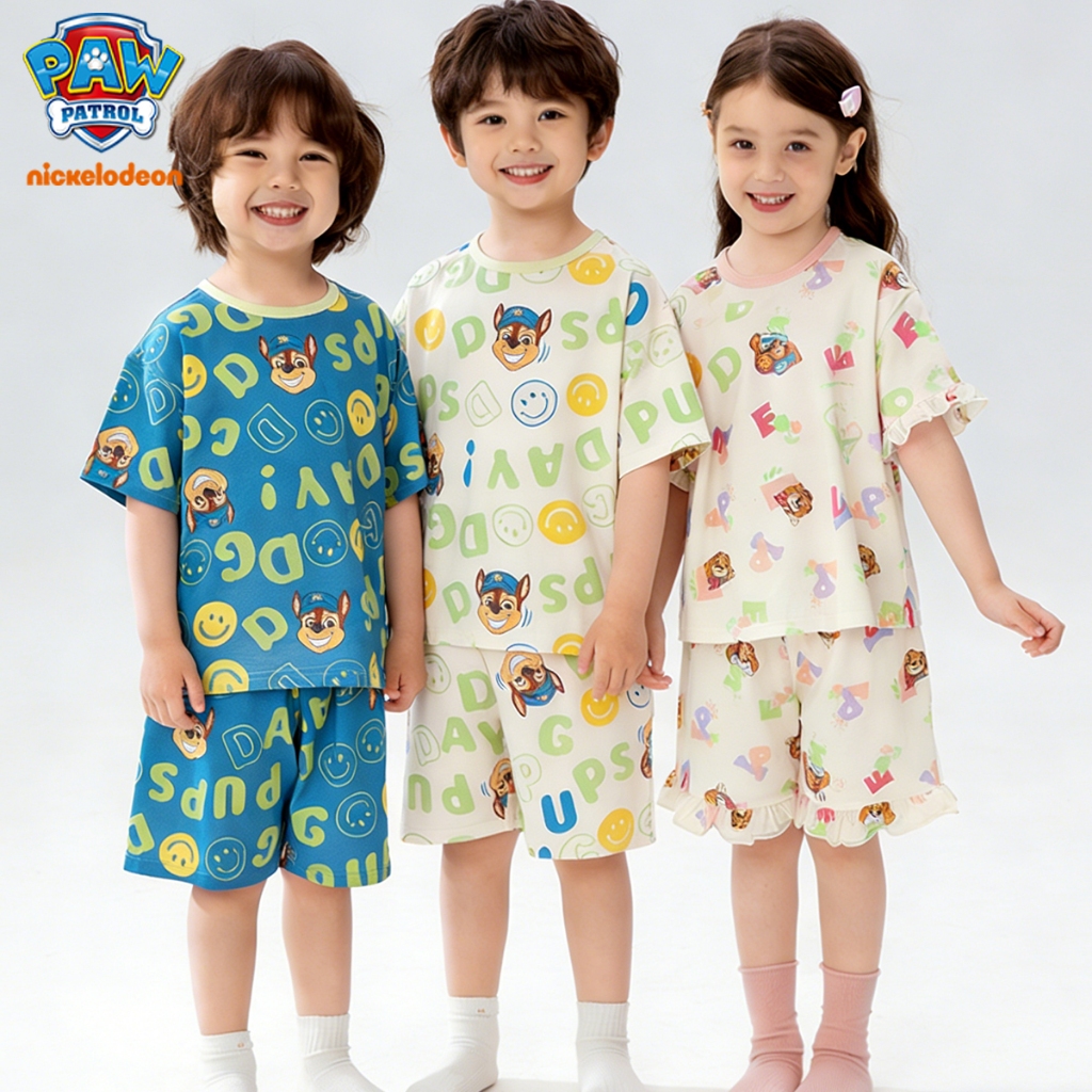 ชุดนอนเด็กผู้ชาย PAW Patrol แขนสั้นขาสั้น ผ้าฝ้ายนุ่ม ระบายอากาศดี ซับเหงื่อ 3 สี (ฟ้า ครีม ชมพู) สำหรับใส่บ้าน หน้าร้อน