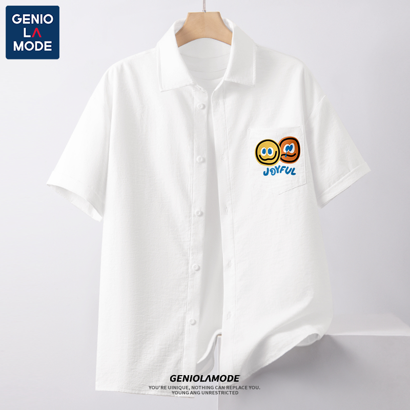 GENIO LAMODE เสื้อเชิ้ตลายพิมพ์ Unisex คอปก เสื้อเชิ้ตใส่ทำงานชาย สไตล์ลำลอง กระดุมแถว แฟชั่นเกาหลี ไซส์  M-5XL