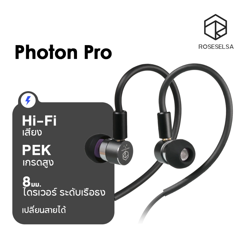 ROSESELSA Photon Pro หูฟังชนิดใส่ในหูแบบมีสาย, 0.78 2 ขาที่ถอดออกได้พร้อมไมโครโฟน HD, หูฟังการออกแบบขนาดเล็กสําหรับเล่นเกม