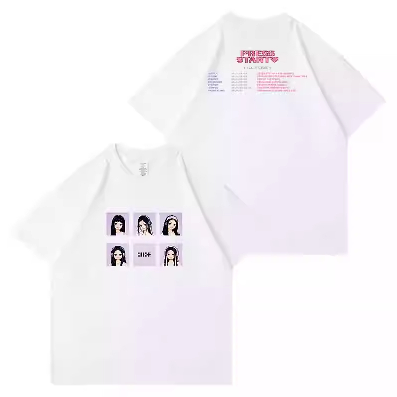 ILLIT 2026 First Tour กดเริ่มต้นคอนเสิร์ตเสื้อยืดผ้าฝ้ายหลวมพิมพ์ Unisex Merch Tee