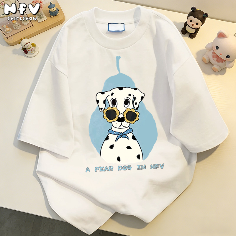 NFV ใหม่ล่าสุด✨ลวดลายสุนัขตัวด่าง แขนสั้น คอกลม เสื้อยืด ใส่สบายไม่รัดตัว cotton100% ระบายอากาศ YG3181