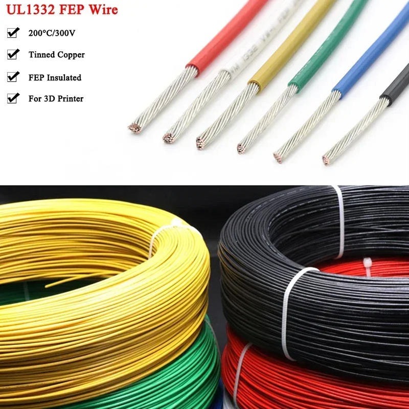 5M/10M PTFE ลวด 30/28/26/24/22/20/18AWG UL1332 FEP ฉนวนพลาสติกอุณหภูมิสูงสายทองแดงอิเล็กทรอนิกส์