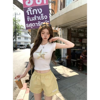 Fariy🍒คลังสินค้าพร้อม🍒 กางเกงขาสั้นผ้าไหมน้ำแข็งเนื้อบางเบา แห้งเร็ว กันแดด สีสันสดใส สำหรับผู้หญิงตัวเล็ก เหมาะสำหรับฤดูร้อน