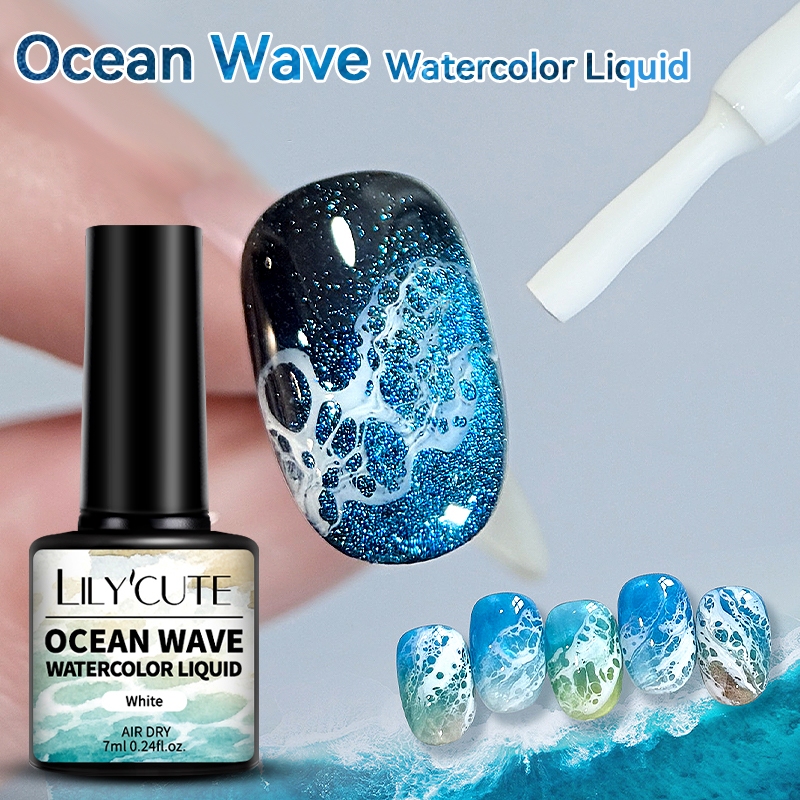 Lilycute เจลทาเล็บโฟมฟองคลื่นมหาสมุทร ลูกไม้สีขาว กลวง ไล่ระดับสี สีทาเล็บ UV LED เจลทาเล็บซัมเมอร์