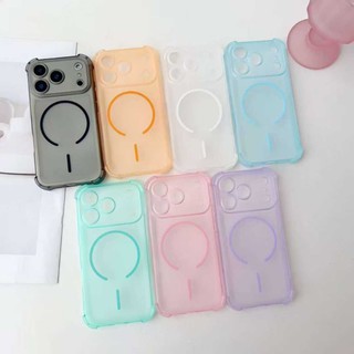 Frosted Clear Magnetic Charging Soft TPU สําหรับ iPhone 15 14 Plus 13 12 Pro Max ถุงลมนิรภัยมุมกันกระแทก