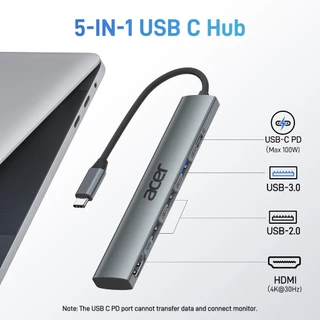 Acer 5 in 1 Type-C Hub 4K HDMI usb hub sdcard reader 100W Multiport Adapter สําหรับ MacBook Pro/Air, iPad Pro, iMac, iPhone 15 Pro/Pro Max, XPS UC503
