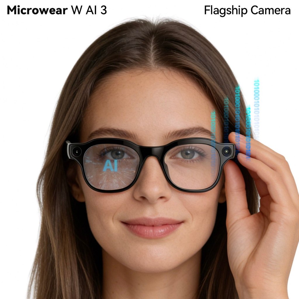 Microwear Ai 3 สมาร์ท Al กล้องบลูทูธแว่นตา HD Call ไฟฉายที่แข็งแกร่งเพลง Voice Assistant แว่นตากันแด