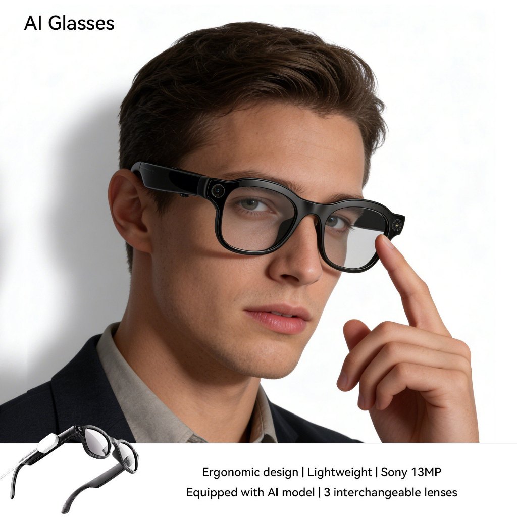 Microwear Ai 3 สมาร์ท Al กล้องบลูทูธแว่นตา HD Call ไฟฉายที่แข็งแกร่งเพลง Voice Assistant แว่นตากันแด