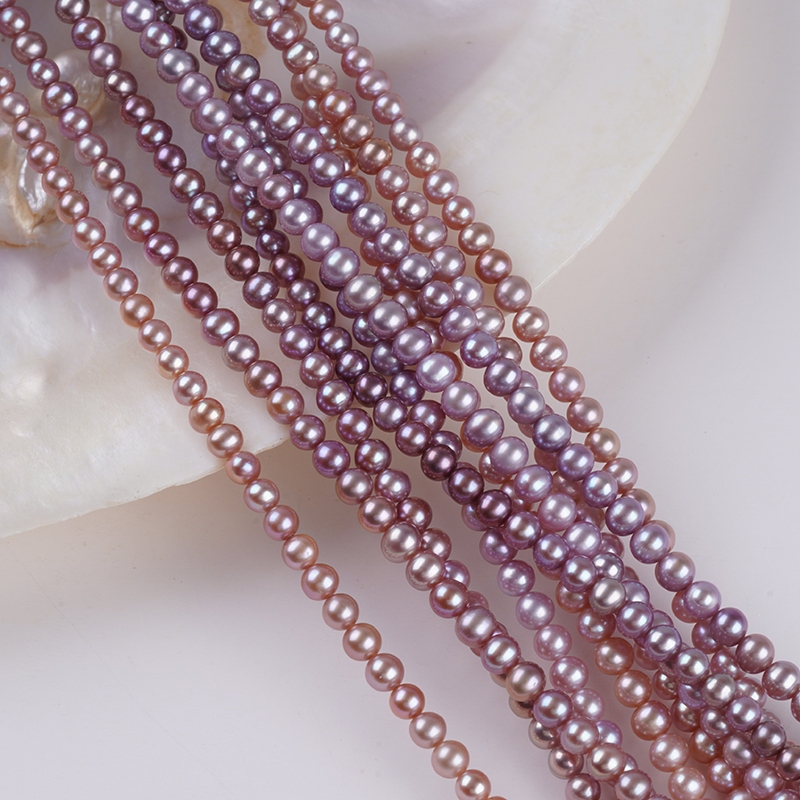 เส้นกลม akoya pearl ขนาด 3-4 มม. สำหรับทำเครื่องประดับน้ำจืด