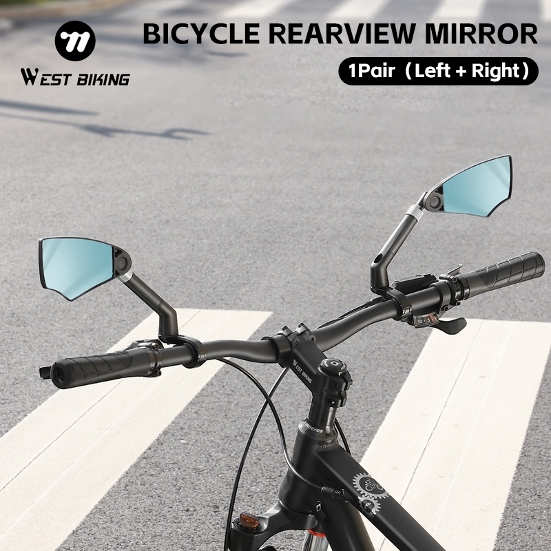 WEST BIKING กระจกมองหลังจักรยาน 1 คู่ กันแสงสะท้อน มุมมองกว้าง HD จักรยานเสือภูเขา จักรยานถนน สกู๊ตเตอร์ไฟฟ้า กระจกแฮนด์ ใช้ได้ทั้งซ้ายขวา