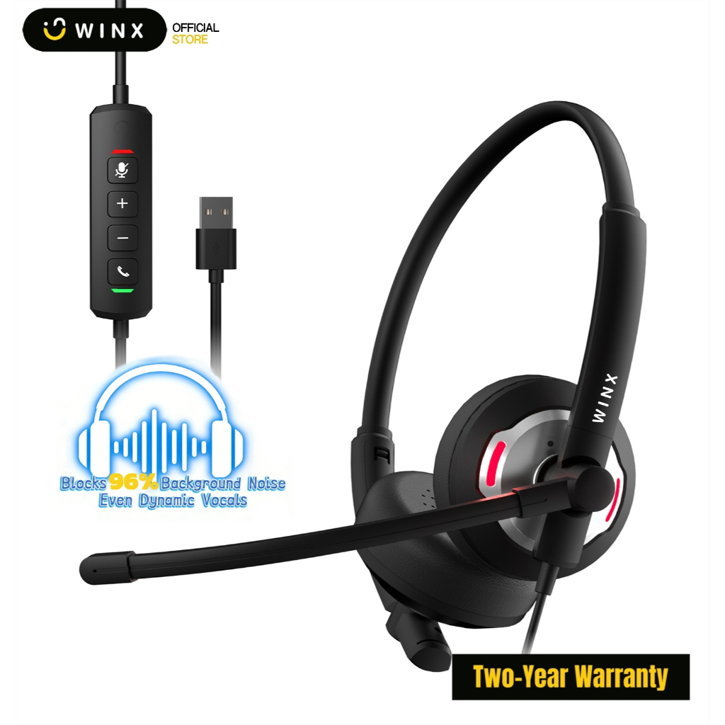WINX 3 Noise Cancelling microphone USB wired Call Center Headset for office /Online training/สตรีมสด รับประกัน 2 ปี