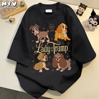 【จัดส่งตลอด 24 ชั่วโมง】🎀 NFVเสื้อยืดคอกลม ลายลูกสุนัข การ์ตูน ทรงหลวม ผ้าฝ้าย ชาย-หญิง วัยรุ่น YG841