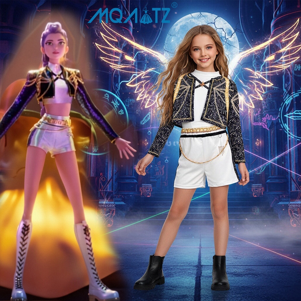 MQATZ ฮาโลวีน Mira Demon Hunters คอสเพลย์สาวชุดสําหรับเด็กเครื่องแต่งกาย K-POP Superstar ชุดเสื้อผ้า 3 ชิ้น ALMNT02