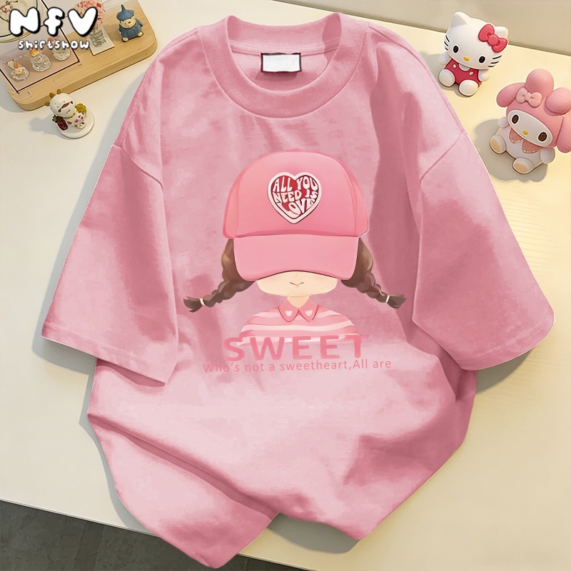 NFV ส่งจากไทย🚚ลายพิมพ์เด็กผู้หญิง เสื้อยืดผู้หญิงoversized ผ้าฝ้ายแท้ ระบายอากาศ YG677
