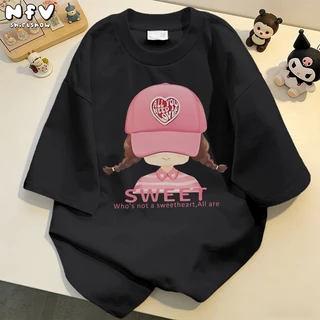 NFV ส่งจากไทย🚚ลายพิมพ์เด็กผู้หญิง เสื้อยืดผู้หญิงoversized ผ้าฝ้ายแท้ ระบายอากาศ YG677