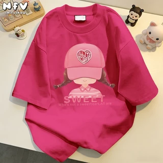 NFV ส่งจากไทย🚚ลายพิมพ์เด็กผู้หญิง เสื้อยืดผู้หญิงoversized ผ้าฝ้ายแท้ ระบายอากาศ YG677
