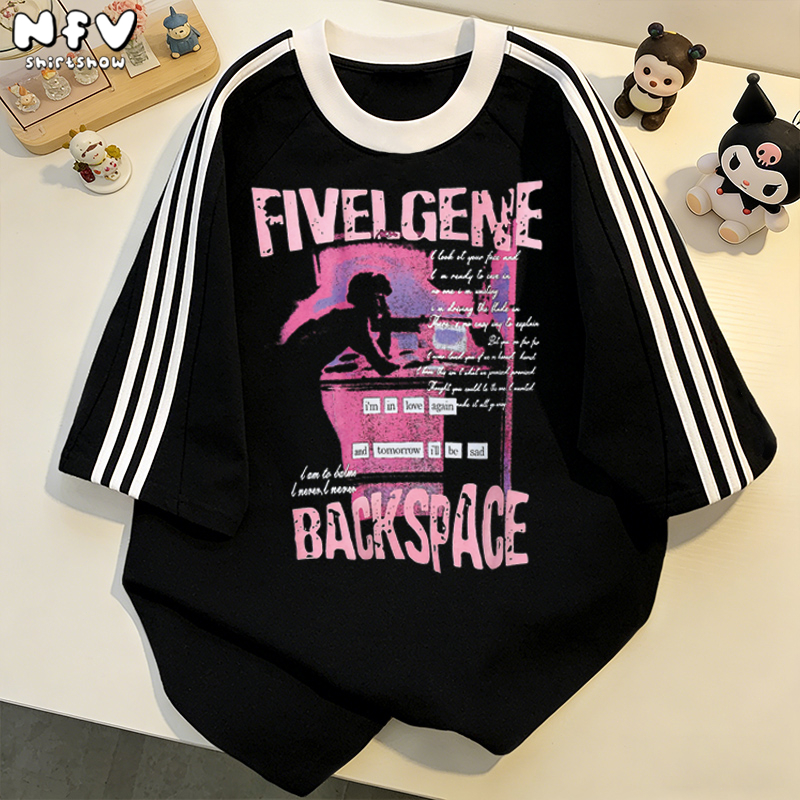 NFV แฟชั่นเกาหลี💖เสื้อยืดแขนสั้นคอกลม ลวดลายแฟชั่น ระบายอากาศ ใส่สบาย ทรงหลวม ผ้าฝ้ายแท้ YG140
