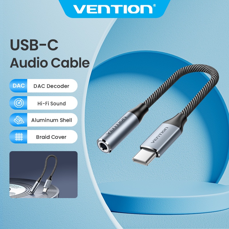 Vention สายเคเบิลเสียง Type-C เป็น 3.5mm มีชิป DAC เสียง Hi-Fi รองรับระบบควบคุมบนสาย อะแดปเตอร์สายหูฟัง USB C เป็น 3.5 ตัวแปลงเสียง สำหรับโทรศัพท์/แท็บเล็ต/แล็ปท็อป