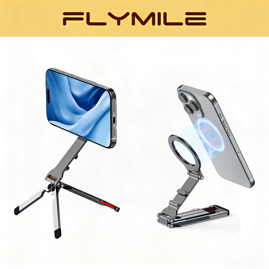 Flymile แม่เหล็กโทรศัพท์สําหรับ iPhone 18 Pro/18/17/16/15/14/13 Series อุปกรณ์เสริม 1/4 สกรูสําหรับ MagSafe Maglock ขาตั้งกล้องอะแดปเตอร์รูพับสําหรับ Vlog Gym ออกกําลังกายขาตั้ง
