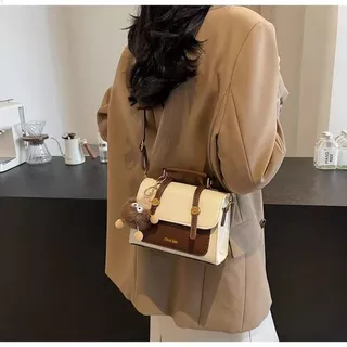 MISS GAYLER กระเป๋าสะพายข้าง กระเป๋าสะพายไหล่ หนัง PU ทรงสี่เหลี่ยม กะทัดรัด มีพวงกุญแจ ดีไซน์เกาหลี ใส่ได้ทุกโอกาส พร้อมส่ง