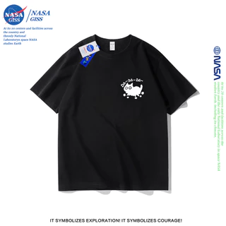 NASA เสื้อยืดชายหญิงแขนสั้น สไตล์ลำลอง summer วิ่งลูกแมว พิมพ์ลาย คอตตอน คอกลม หลวมและระบายอากาศ