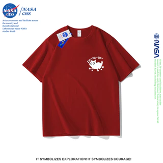 NASA เสื้อยืดชายหญิงแขนสั้น สไตล์ลำลอง summer วิ่งลูกแมว พิมพ์ลาย คอตตอน คอกลม หลวมและระบายอากาศ
