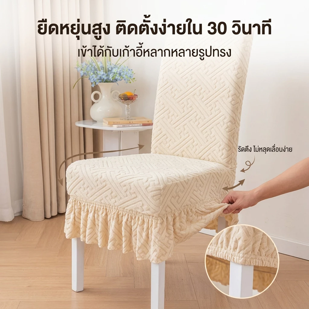 ผ้าคลุมเก้าอี้ยืดหยุ่น ลายทอสวยหรู มีขอบชั้น สำหรับโต๊ะอาหาร ป้องกันรอยขีดข่วน สไตล์โมเดิร์น