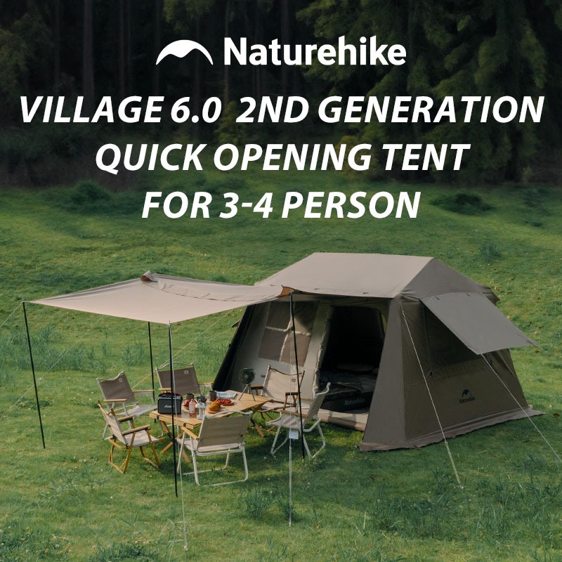 Naturehike Village 6.0 เต็นท์ Camping Travel ห้องนั่งเล่นเต็นท์ 4-6 คนกันน้ํา Quick เปิดเต็นท์พื้นที