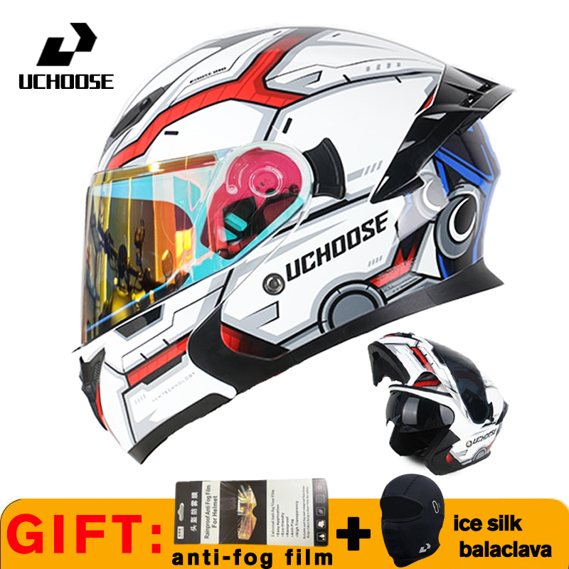 Uchoose DOT หมวกกันน็อคแบบโมดูลาร์หมวกกันน็อคเต็มหน้า Crash Motorcycle อุปกรณ์ป้องกัน unisex Flip Up Helmet Motorcycle Double Sun Visor