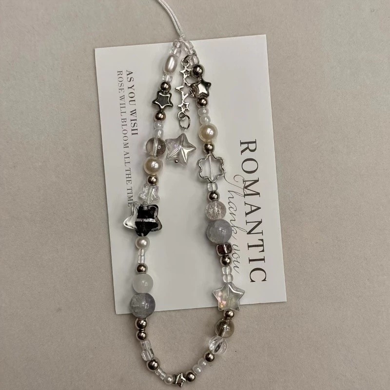 แฟชั่น Silver Star Pearl ลูกปัดจี้สายโทรศัพท์ Charm สําหรับ iPhone Samsung Universal อุปกรณ์เสริม Chain Lanyard ของขวัญ