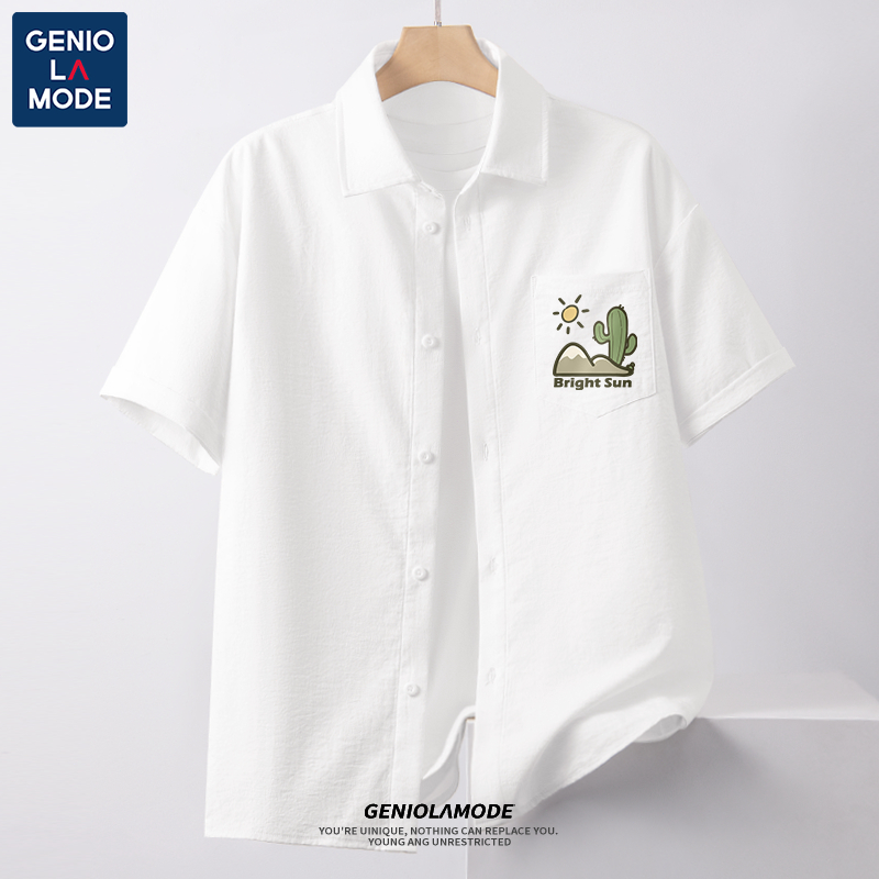 GENIO LAMODE เสื้อเชิ้ตแขนสั้นผ้าไหมแข็งบางเบา ระบายอากาศดี ไซส์ S-5XL ใส่เดินห้าง-เที่ยวทะเล