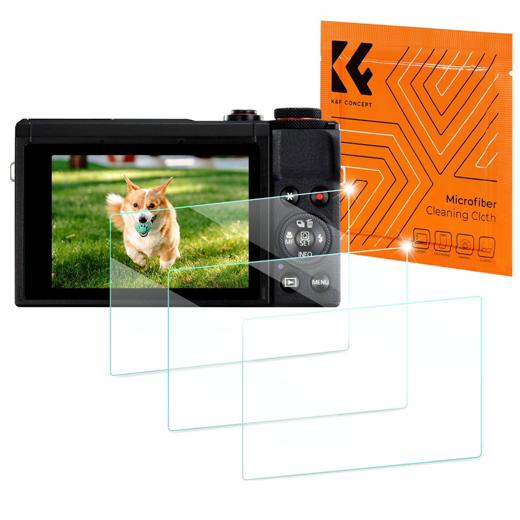 K&F Concept ฟิล์มกันรอยหน้าจอกล้อง*3+ผ้าดูดฝุ่น ชุดสี่ชิ้น เหมาะสําหรับ Canon G9X II; G9X; G7X III; 