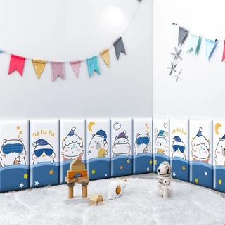 🐋🐬6Pcsแผ่นกันกระแทกหัวเตียง วอลเปเปอร์ติดผนังลายการ์ตูน3d แผ่นกันกระแทกเด็กติดผนังกาวในตัว