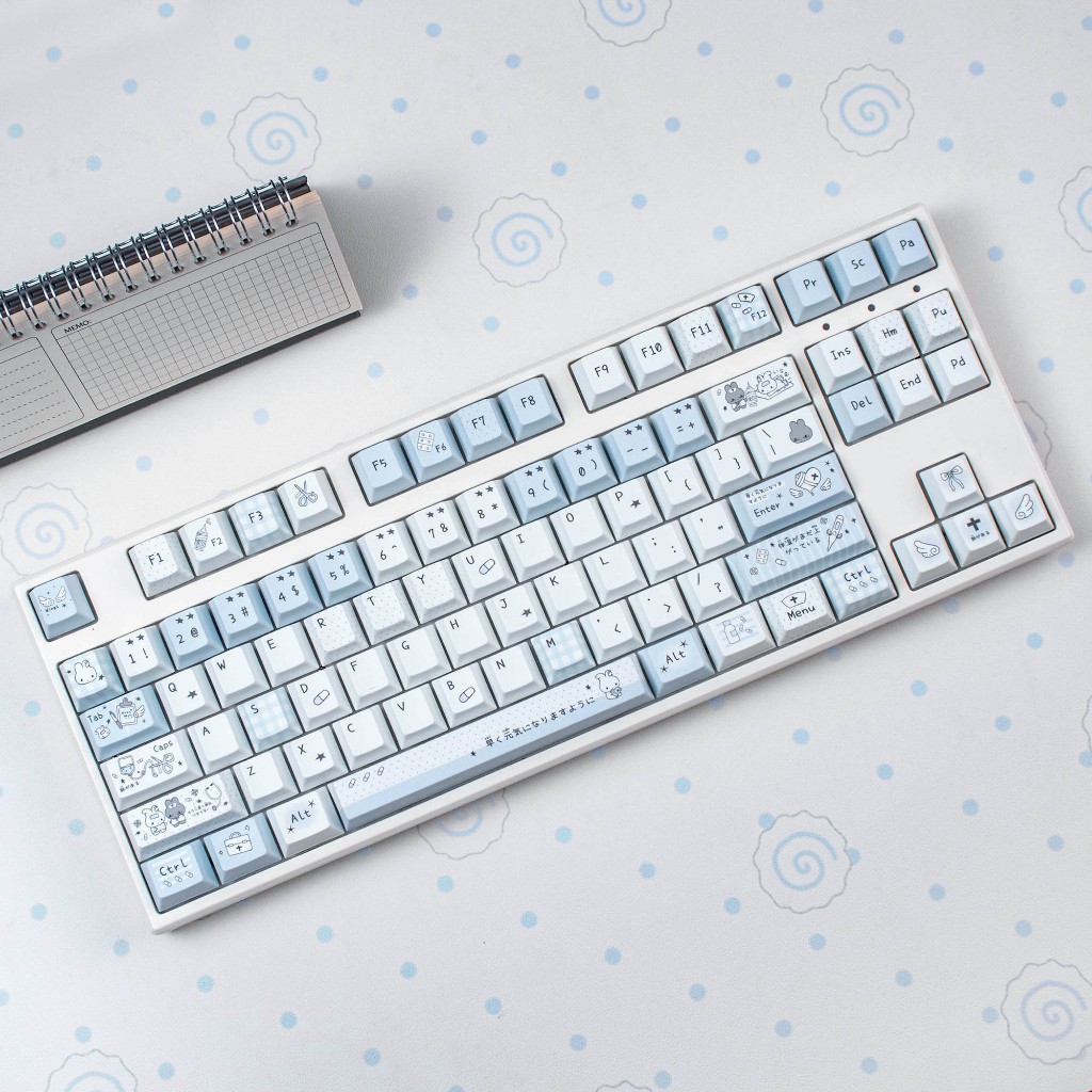 Aqua Diary Keycaps light Blue PBT cherry Profile ปุ่มกดน่ารักสําหรับคีย์บอร์ดแบบกลไก