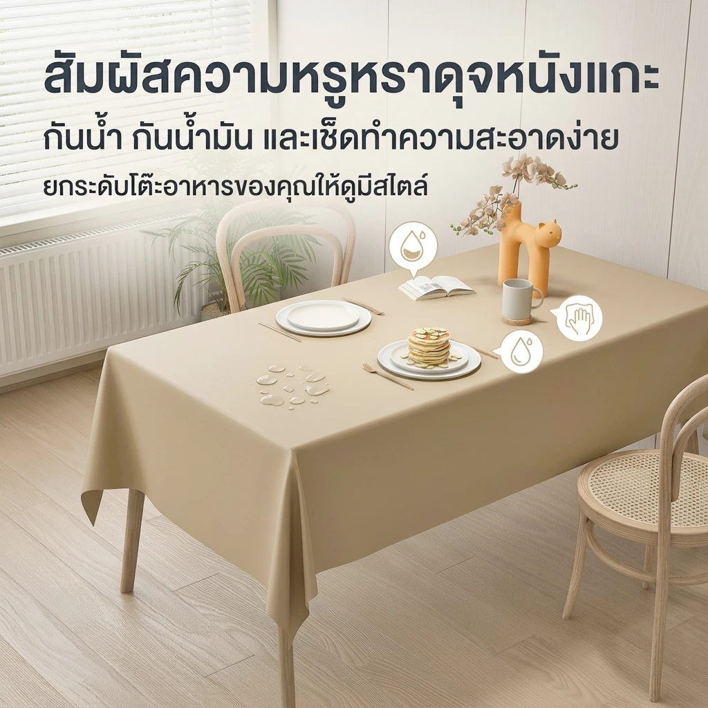🔥ผ้าปูโต๊ะหนัง ผ้าปูโต๊ะอาหาร กันน้ำ 100% กันน้ำมัน ทนความร้อน 4 สี ผ้าคลุมโต๊ะสำหรับร้านอาหารและบ้าน
