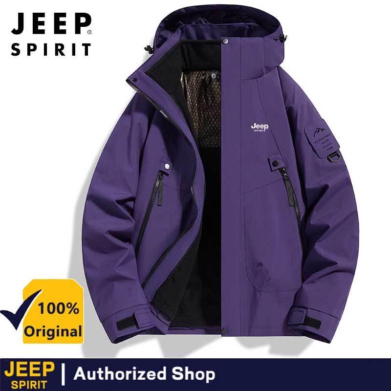 Jeep Spirit เสื้อแจ็คเก็ตกันน้ํากันลมกลางแจ้งสําหรับผู้ชาย Camping Windbreaker Coat เดินป่าเสื้อแจ็คเก็ตกันลมเสื้อแจ็คเก็ตสามในหนึ่งเดียว