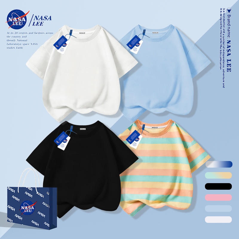 [จัดส่งภายในวันเดียว] เสื้อยืดผ้าฝ้ายหลวม สีทึบ เหมาะสำหรับทั้งชายและหญิง อายุ 4-16 ปี