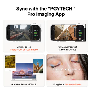 PGYTECH RetroVa Grip Kit สําหรับ iPhone 16/17 Pro/Pro Max เคสสไตล์วินเทจพร้อมเลนส์เทเลโฟโต้ 2.35x, กริปชัตเตอร์บลูทูธ, เกลียว 1/4"-20, ช่องเสียบ MicroSD, คอลลาร์สำหรับขาตั้งกล้อง และสายสะพายข้าง